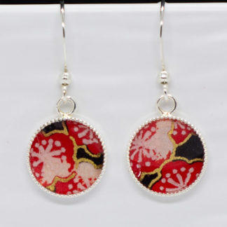 Chiyogami Yuzen Red Blossom Silver Plated