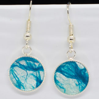 Thai Kozo Fibers Ocean Blue/White Silver Plated Earrings