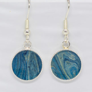 Nepalese Lokta Marbled Blue Cream SIlver Plated Earrings