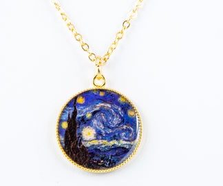 Starry Night by Vincent van Gogh Gold Plated Necklace